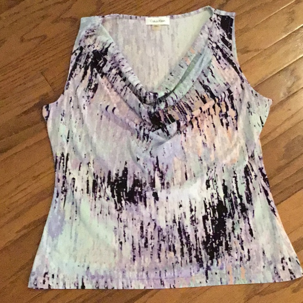 Calvin Klein Blue and Pink Ruched Tank Top